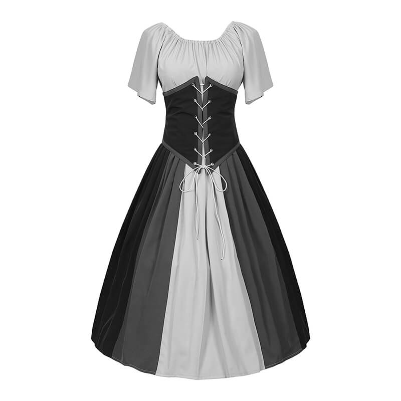 Medieval Corset Lace Up Patchwork Off-Shoulder Dress, Gray / XL (Bust 108cm) Medieval Corset Lace Up Patchwork Off-Shoulder Dress, Gray / XL (Bust 108cm)