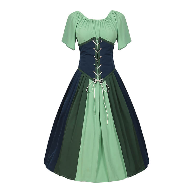 Medieval Corset Lace Up Patchwork Off-Shoulder Dress, Green / L (Bust 104cm) Medieval Corset Lace Up Patchwork Off-Shoulder Dress, Green / L (Bust 104cm)
