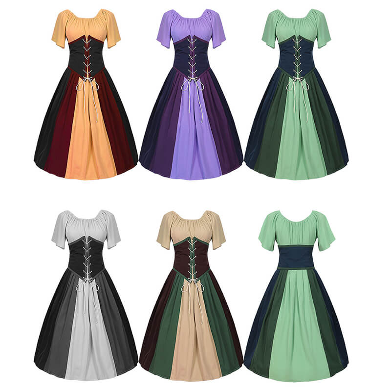 Medieval Corset Lace Up Patchwork Off-Shoulder Dress – GTHIC