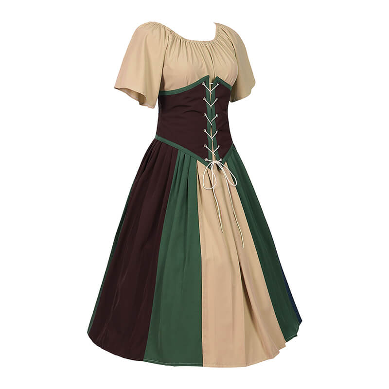 Medieval Corset Lace Up Patchwork Off-Shoulder Dress | Gthic.com