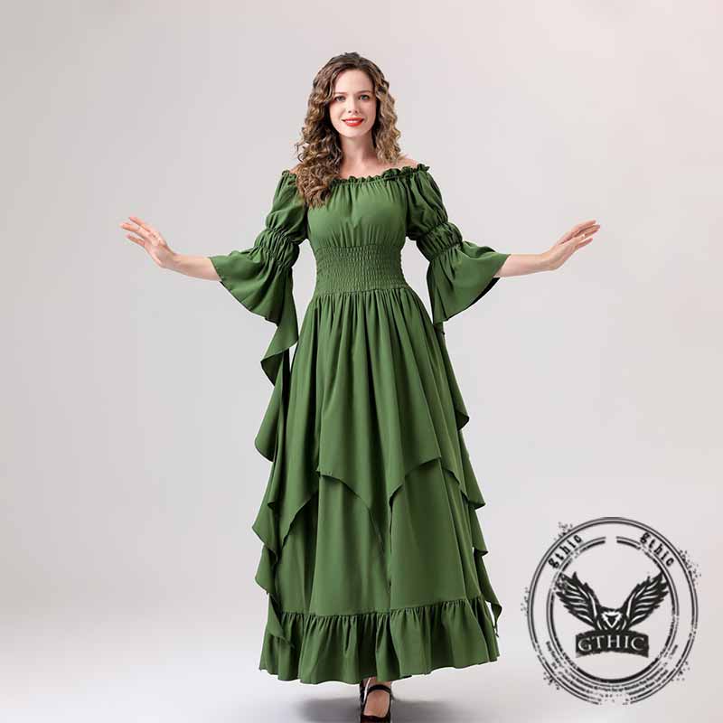 Medieval Flared Sleeve Off Shoulder Victorian Dress