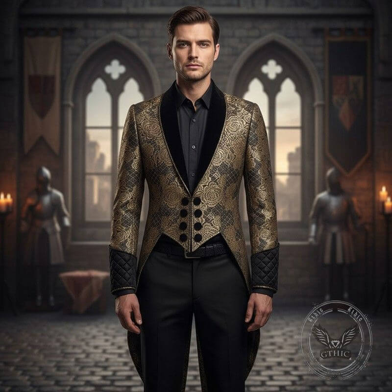 Medieval Gothic Jacquard Waisted Tuxedo Costume | Gthic.com
