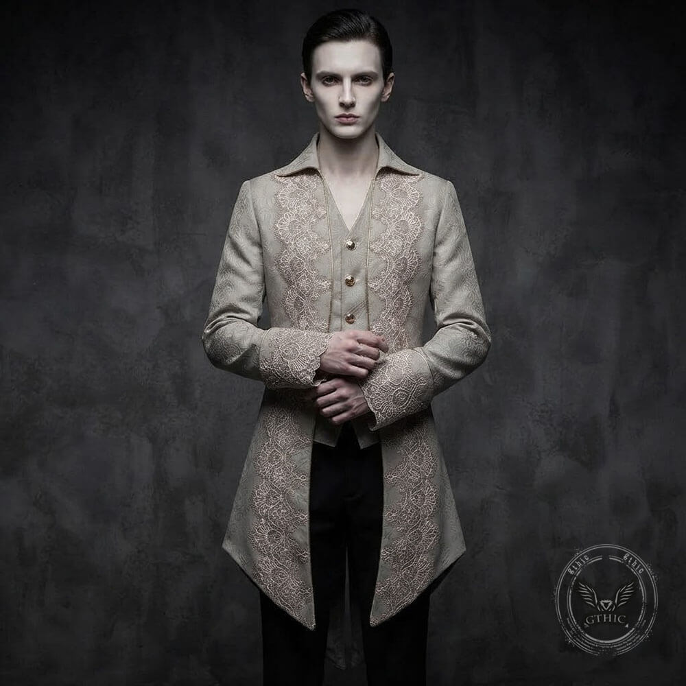 Medieval Gothic Lapel Jacquard Long Tailcoat | Gthic.com
