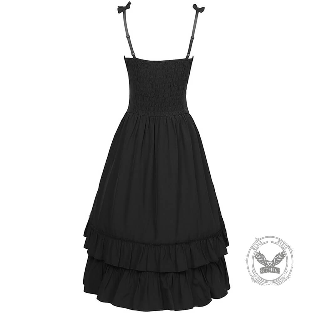 Medieval Off-the-shoulder Tie Waist Pleated Patchwork Dress | Gthic.com