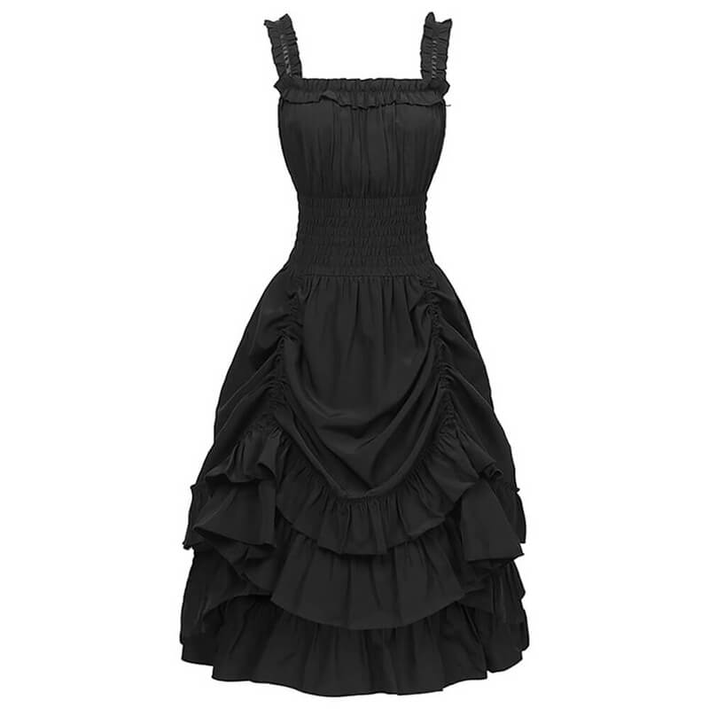 Medieval Off-the-shoulder Tie Waist Pleated Patchwork Dress | Gthic.com
