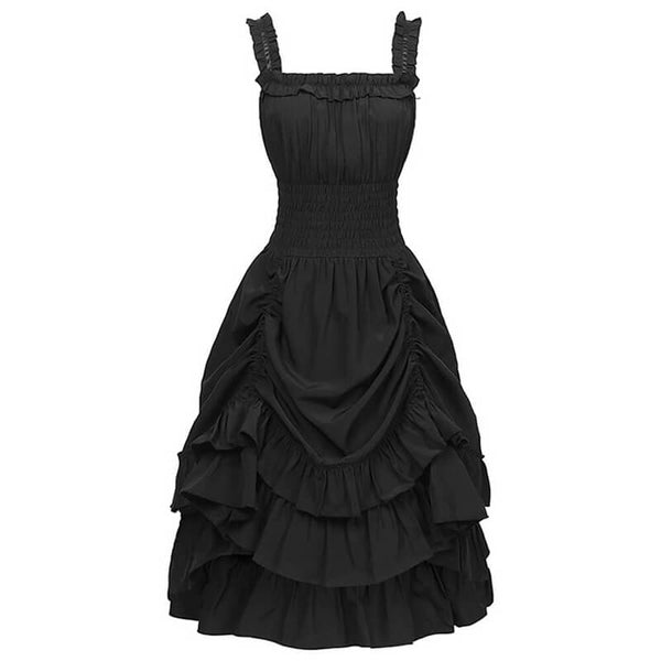 Medieval Off-the-shoulder Tie Waist Pleated Patchwork Dress | Gthic.com