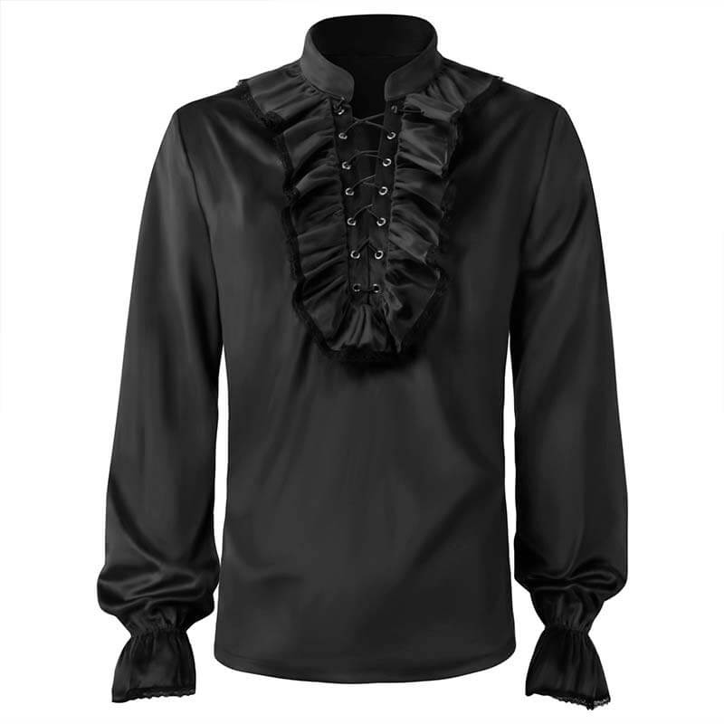 Medieval Pleated Stand Collar Punk Solid Shirt 02 | Gthic.com