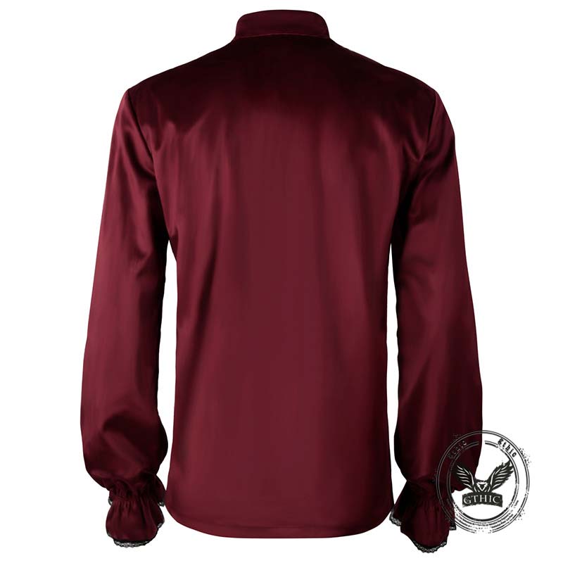 Medieval Pleated Stand Collar Punk Solid Shirt 03 | Gthic.com