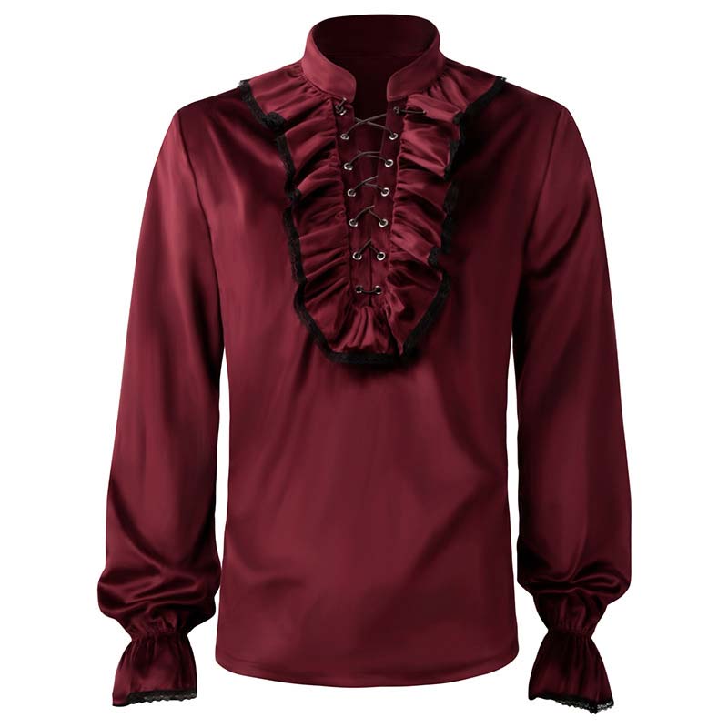 Medieval Pleated Stand Collar Punk Solid Shirt