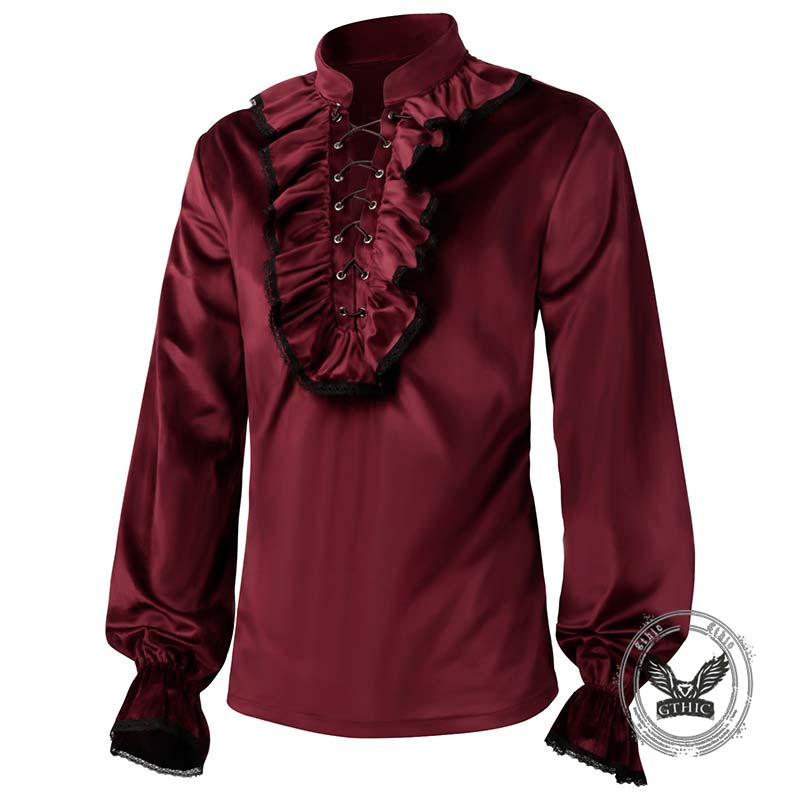 Medieval Pleated Stand Collar Punk Solid Shirt