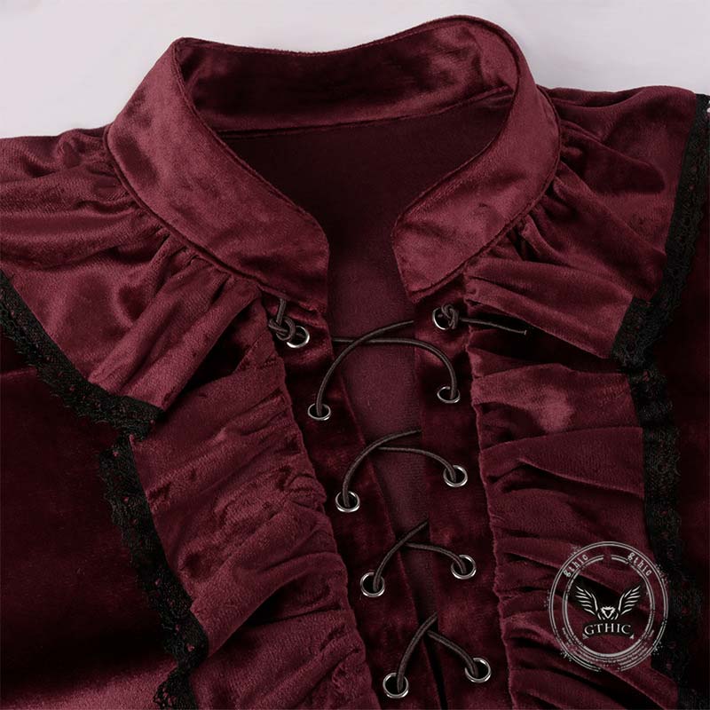 Medieval Pleated Stand Collar Punk Solid Shirt