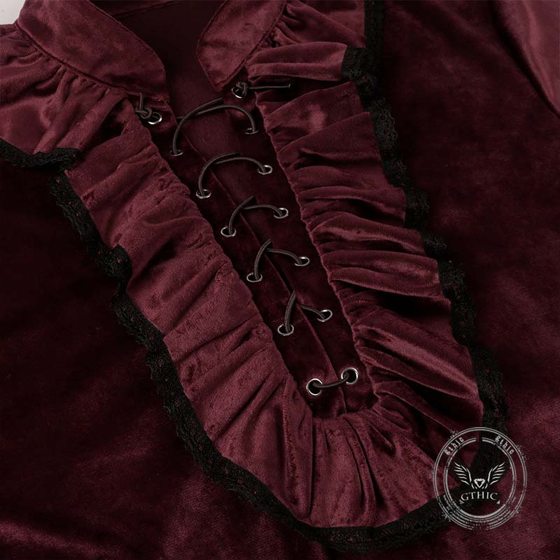 Medieval Pleated Stand Collar Punk Solid Shirt