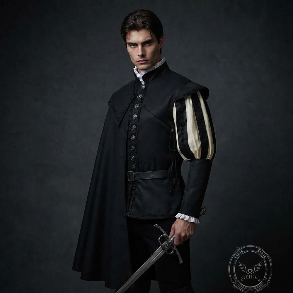 Medieval Renaissance High-Collar Coat Cloak Costume Set | Gthic.com