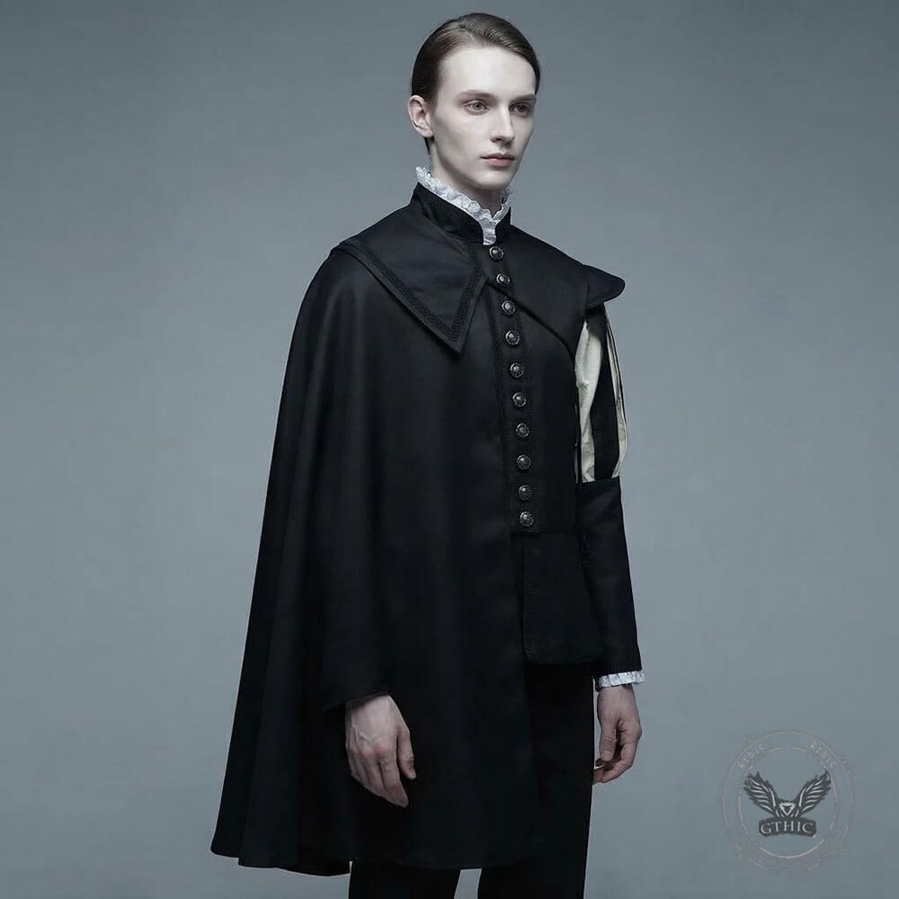 Medieval Renaissance High-Collar Coat Cloak Costume Set | Gthic.com