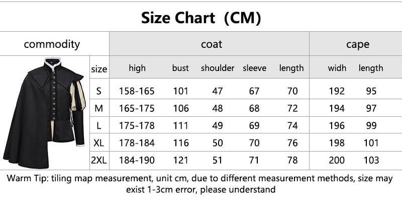Medieval Renaissance High-Collar Coat Cloak Costume Set