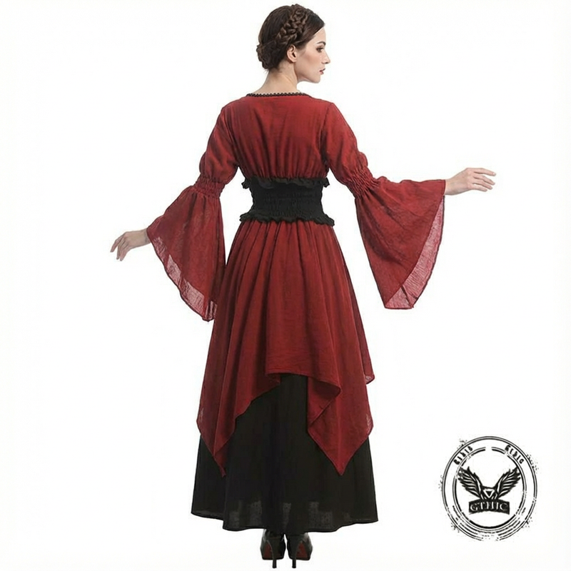 Medieval Renaissance Witch Square Neck Gown Dress, Green / M Medieval Renaissance Witch Square Neck Gown Dress, Green / M