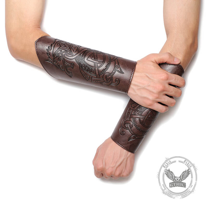 Medieval Retro Dragon Embossed PU Leather Bracers | Gthic.com