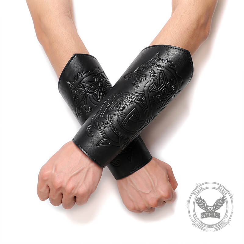 Medieval Retro Dragon Embossed PU Leather Bracers | Gthic.com