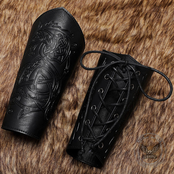 Medieval Retro Dragon Embossed PU Leather Bracers | Gthic.com