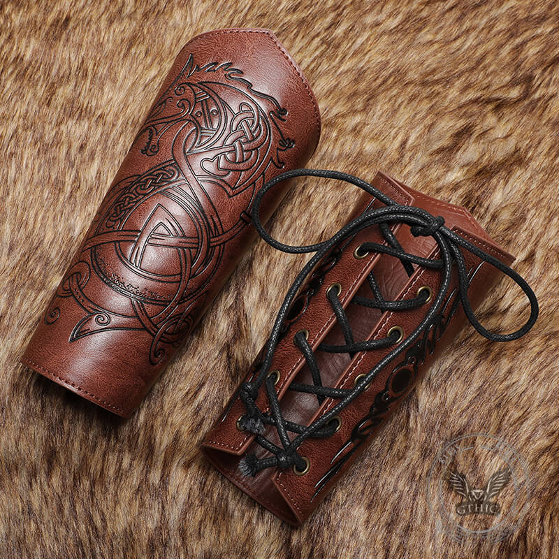Medieval Retro Dragon Embossed PU Leather Bracers