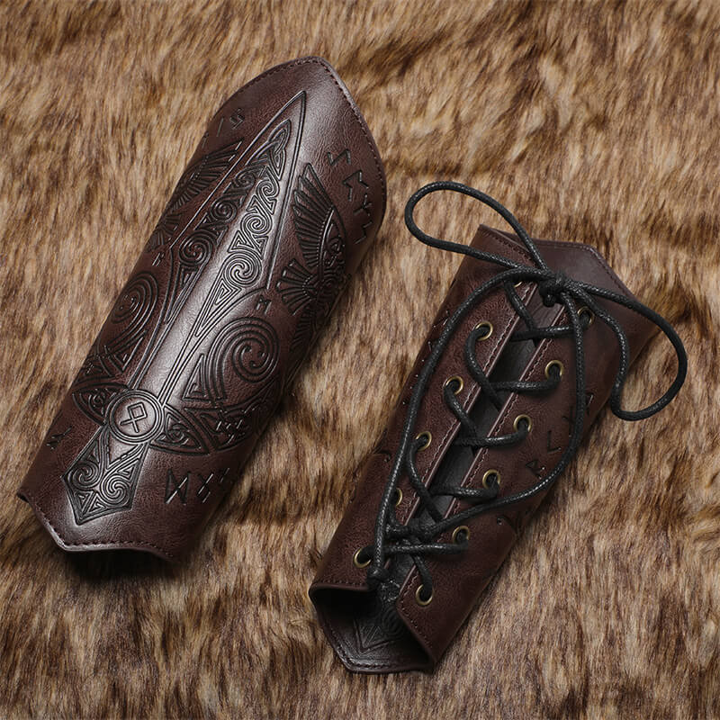 Medieval Retro Embossed PU Leather Knight Bracers 01 | Gthic.com