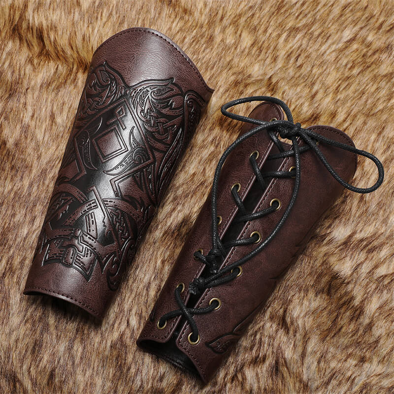 Medieval Retro Embossed PU Leather Knight Bracers