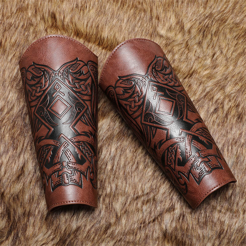 Medieval Retro Embossed PU Leather Knight Bracers