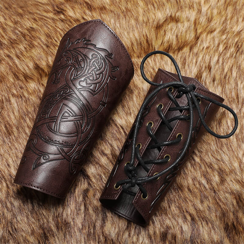 Medieval Retro Embossed PU Leather Knight Bracers