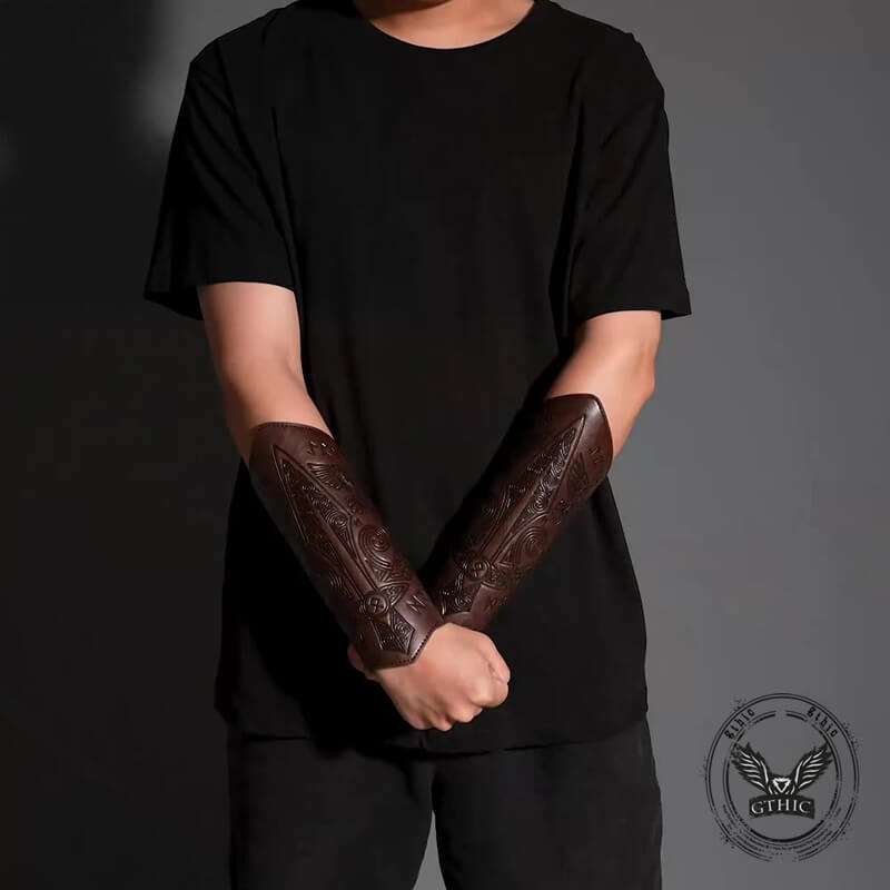 Medieval Retro Embossed PU Leather Knight Bracers 02 | Gthic.com