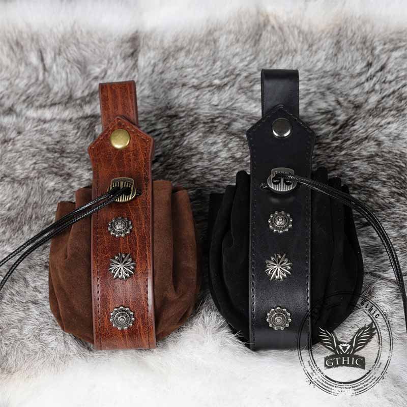 Medieval Retro Floral Rivets Drawstring Waist Bag 01 | Gthic.com