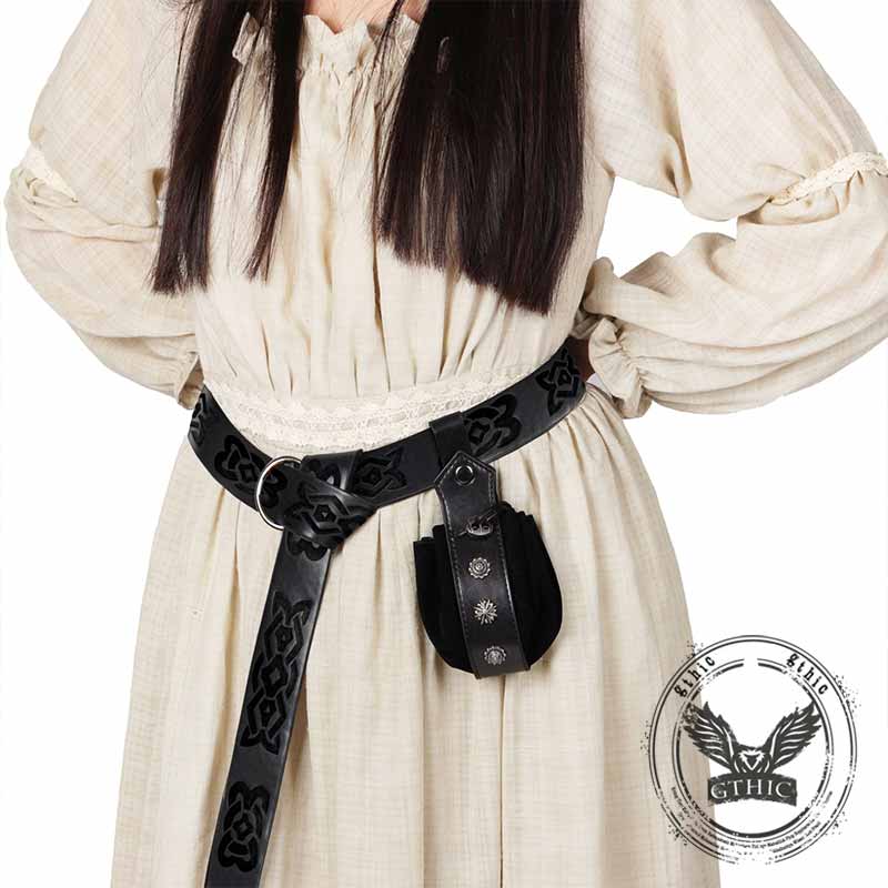 Medieval Retro Floral Rivets Drawstring Waist Bag 02 | Gthic.com