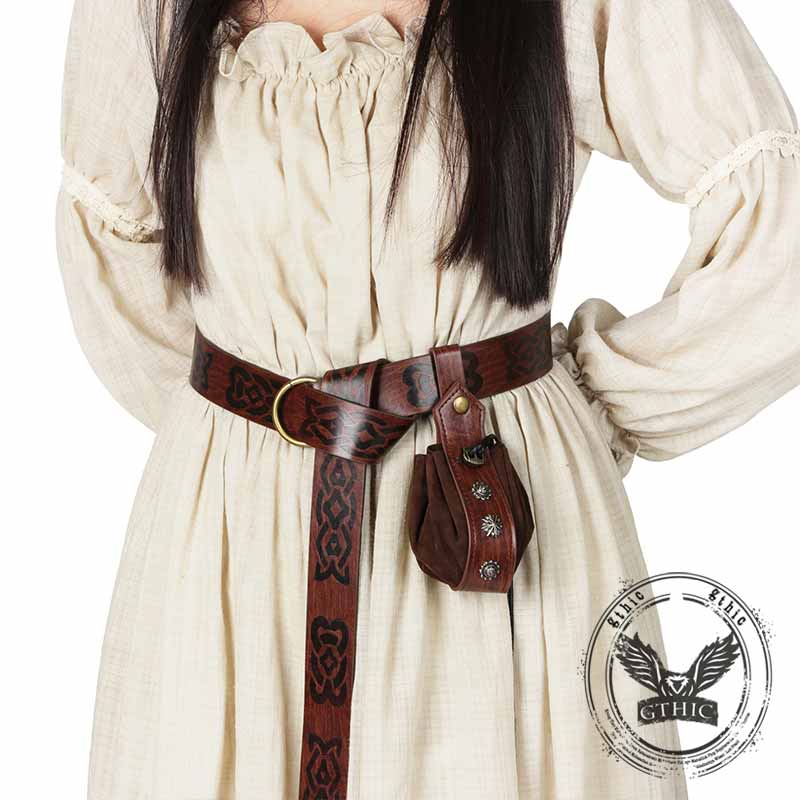 Medieval Retro Floral Rivets Drawstring Waist Bag 03 | Gthic.com