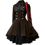 Medieval Retro Gothic Bow Long Sleeve Ruffle Dress | Gthic.com