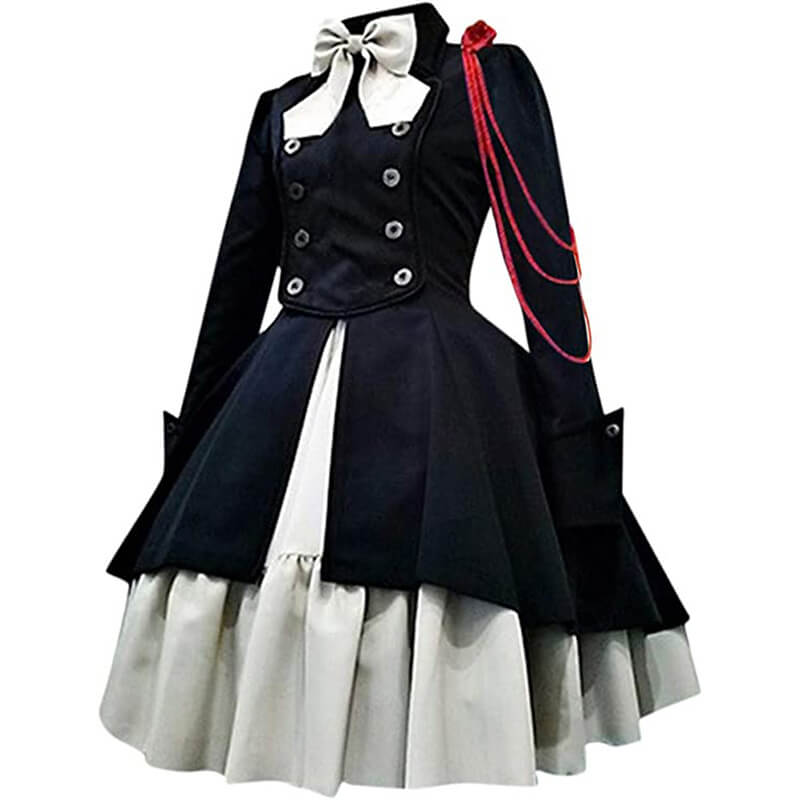Medieval Retro Gothic Bow Long Sleeve Ruffle Dress | Gthic.com
