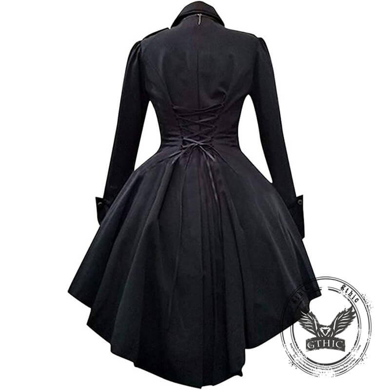 Medieval Retro Gothic Bow Long Sleeve Ruffle Dress | Gthic.com