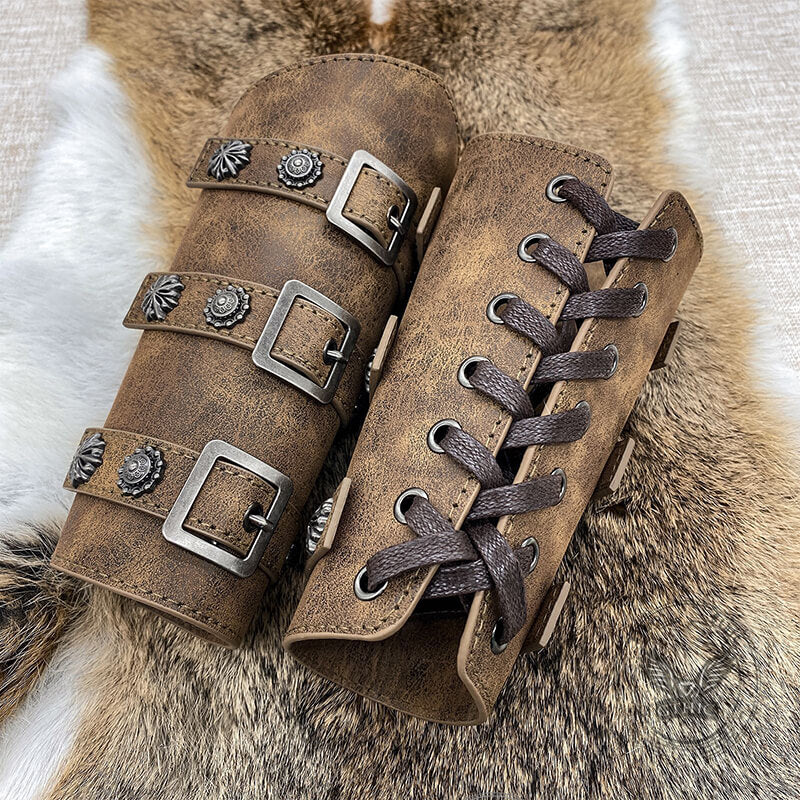 Medieval Retro Knight Adjustable PU Leather Bracers | Gthic.com