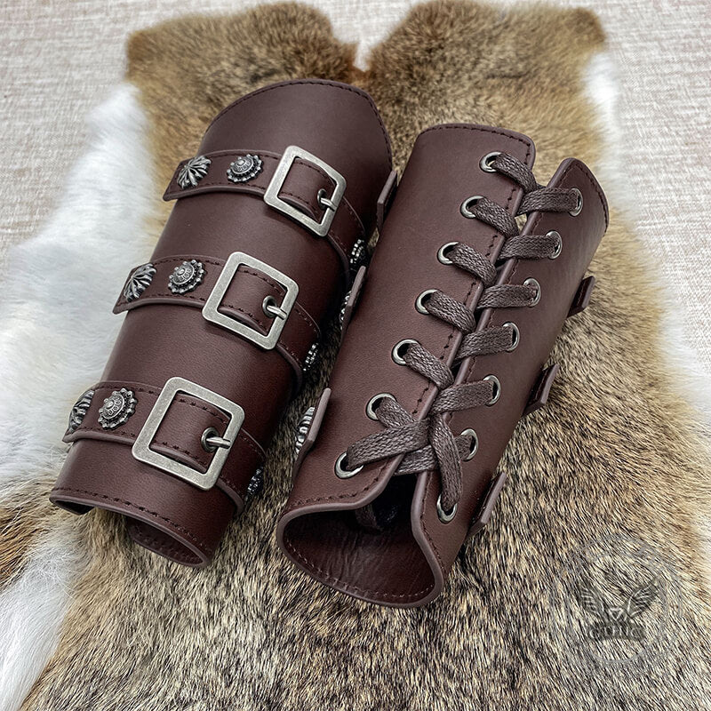 Medieval Retro Knight Adjustable PU Leather Bracers | Gthic.com