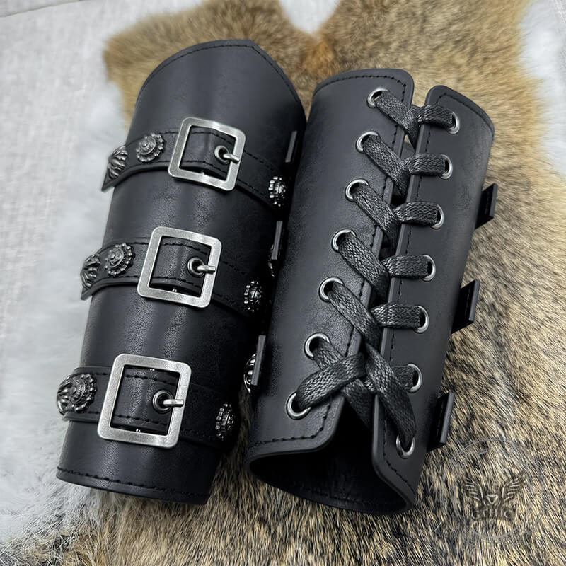 Medieval Retro Knight Adjustable PU Leather Bracers | Gthic.com