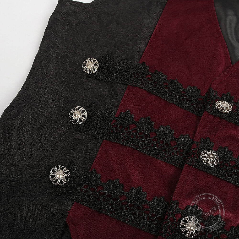 Medieval Retro Red And Black Waistcoat Costume