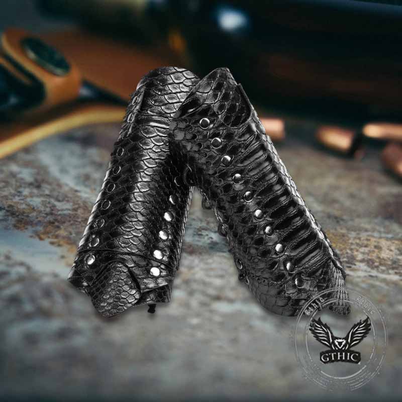 Medieval Retro Snake Pattern PU Leather Bracers 01 | Gthic.com