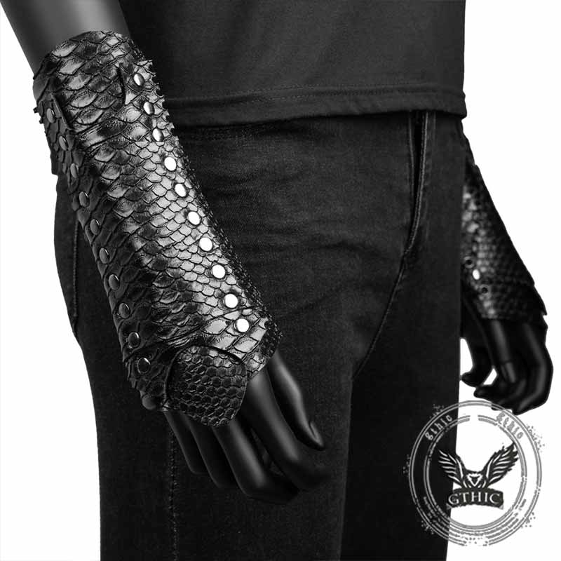 Medieval Retro Snake Pattern PU Leather Bracers 02 | Gthic.com