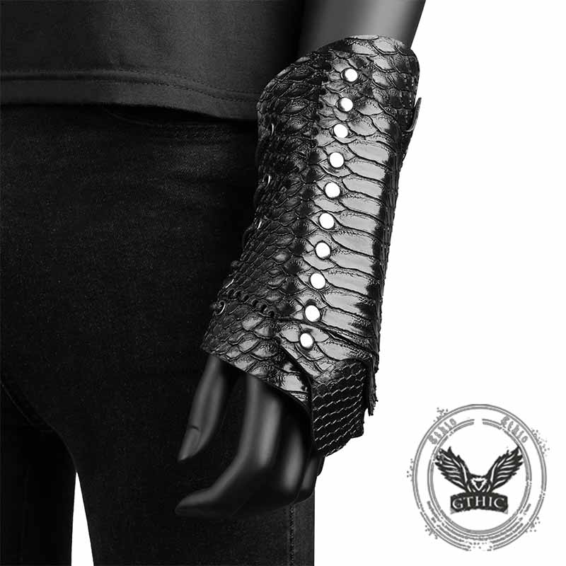 Medieval Retro Snake Pattern PU Leather Bracers 03 | Gthic.com