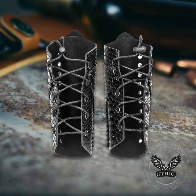 Medieval Retro Snake Pattern PU Leather Bracers