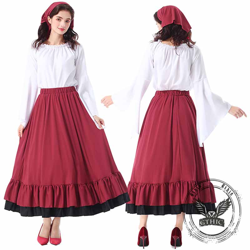 Medieval Ruffled Maxi Skirt Set Halloween Costume 02 | Gthic.com