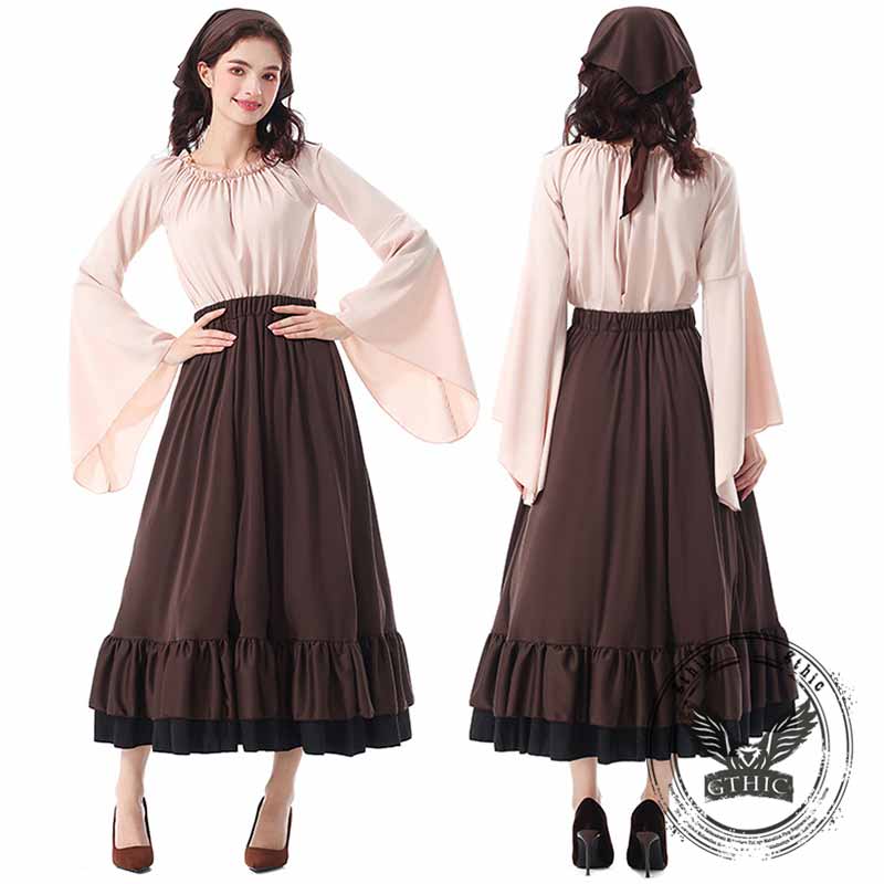 Medieval Ruffled Maxi Skirt Set Halloween Costume 03 | Gthic.com