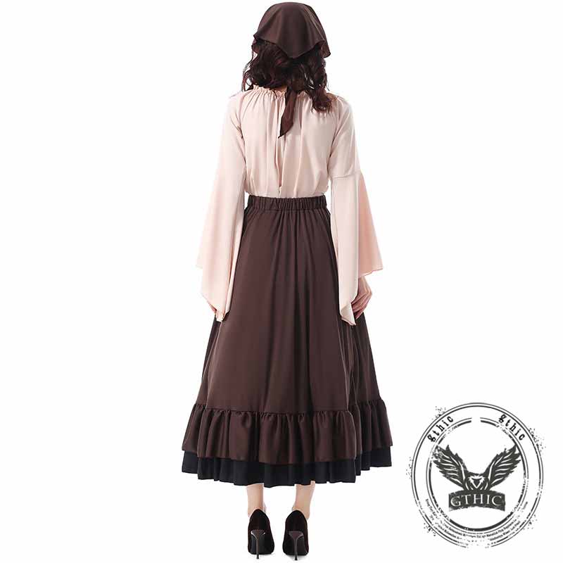 Medieval Ruffled Maxi Skirt Set Halloween Costume