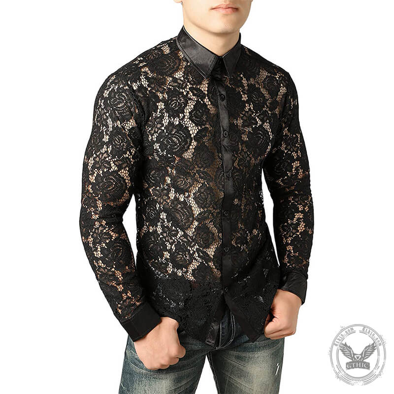 Medieval Sheer Floral Lace Men's Shirt | Gthic.com