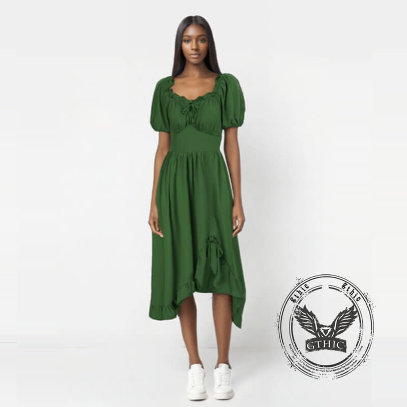 Medieval Solid Color Irregular Short Sleeve Dress | Gthic.com