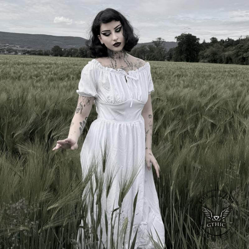 Medieval Solid Color Irregular Short Sleeve Dress