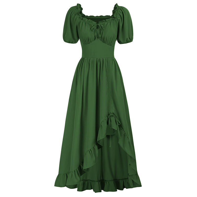 Medieval Solid Color Irregular Short Sleeve Dress, Green / 2XL(Bust 44.5-46) Medieval Solid Color Irregular Short Sleeve Dress, Green / 2XL(Bust 44.5-46)